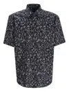 Hugo Boss Joe Leaf-print Short-sleeve Shirt In Blue