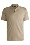 Hugo Boss Johnny-collar Polo Shirt In Mixed-structure Cotton In Green