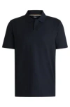 Hugo Boss Johnny-collar Polo Shirt In Mixed-structure Cotton In Dark Blue
