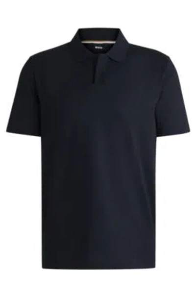 Hugo Boss Johnny-collar Polo Shirt In Mixed-structure Cotton In Dark Blue