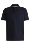 Hugo Boss Johnny-collar Polo Shirt In Mixed-structure Cotton In Blue