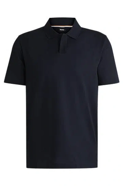 Hugo Boss Johnny-collar Polo Shirt In Mixed-structure Cotton In Blue