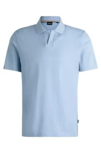 Hugo Boss Johnny-collar Polo Shirt In Mixed-structure Cotton In Blue