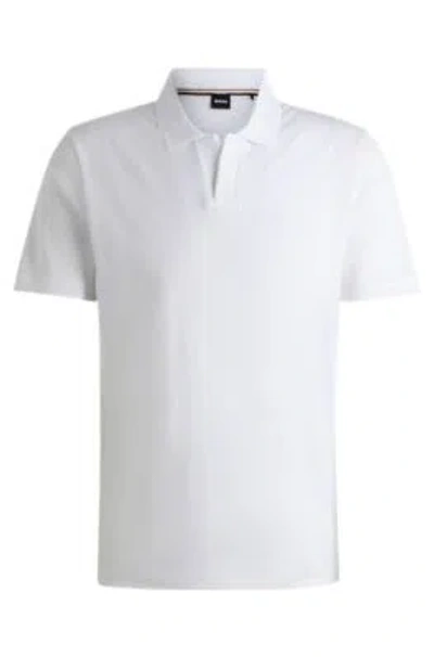 Hugo Boss Johnny-collar Polo Shirt In Mixed-structure Cotton In White