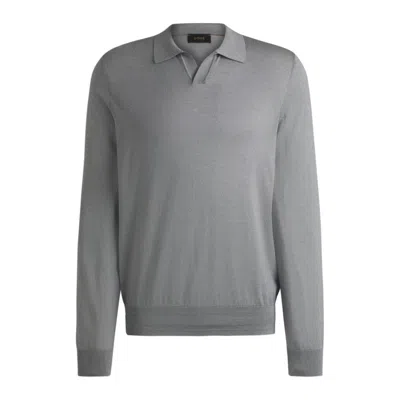 Hugo Boss Johnny-collar Regular-fit Sweater In Silk And Cotton In Silver