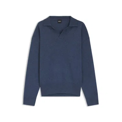Hugo Boss Boss C-ucari Long Sleeve Wool Polo Sweater In Blue