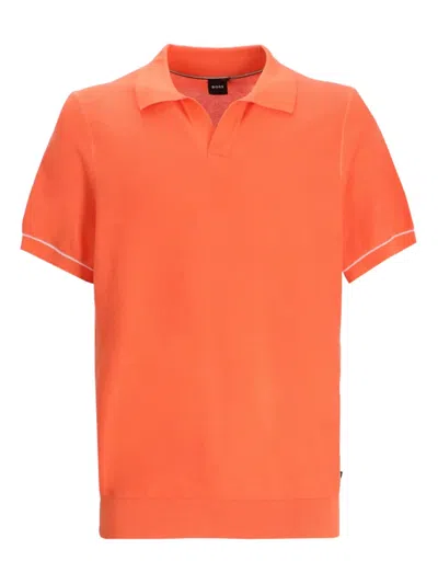 Hugo Boss T-shirt Mit Johnny-kragen In Orange