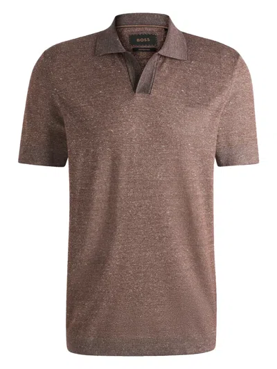 Hugo Boss Johnny-collar Top In Dark Brown