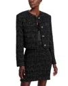 Hugo Boss Collarless Jacket In Sparkle-effect Tweed In Black