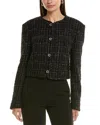 Hugo Boss Collarless Jacket In Sparkle-effect Tweed
