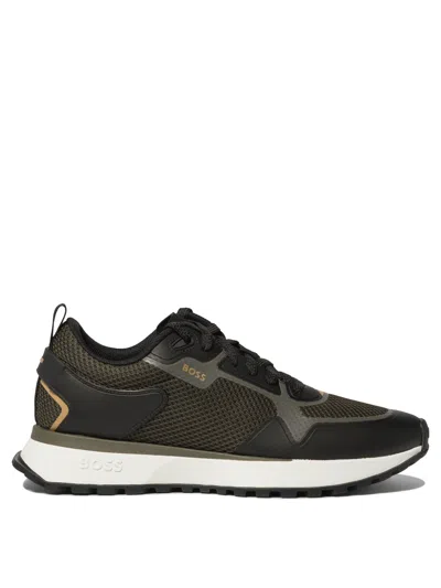 Hugo Boss Logo-print Panelled Sneakers In Green