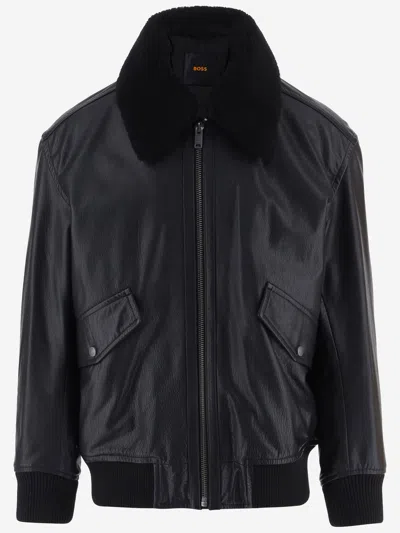 Hugo Boss Jopeak Leather Jacket In Black