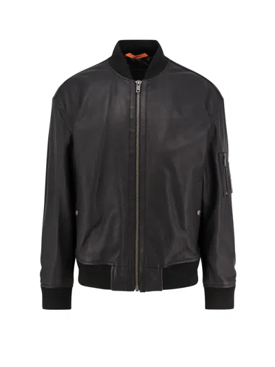 Hugo Boss Juge Leather Jacket In Multi