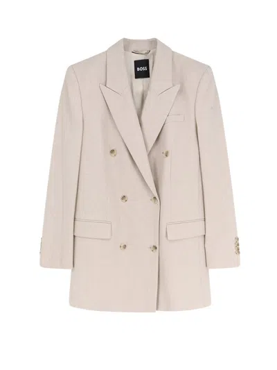 Hugo Boss Wool Blend Blazer Peak Lapel In Neutral