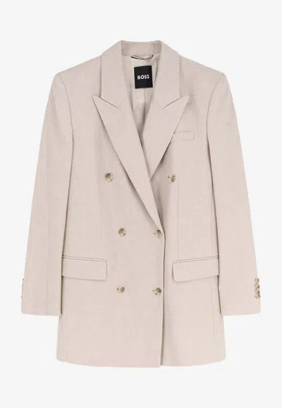 Hugo Boss Jukana Wool-blend Double-breasted Blazer In Neutral