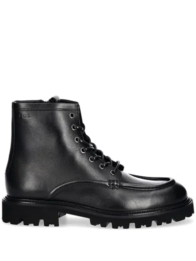 Hugo Boss Black Leather Boots In 001-black
