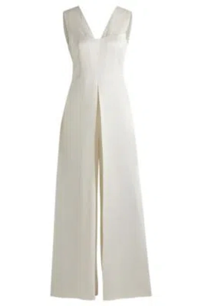 Hugo Boss Jumpsuit In Lustrous Fabric With Layered Effect In White