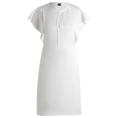 Hugo Boss Keyhole-neckline Dress With Frilled Sleeves In White