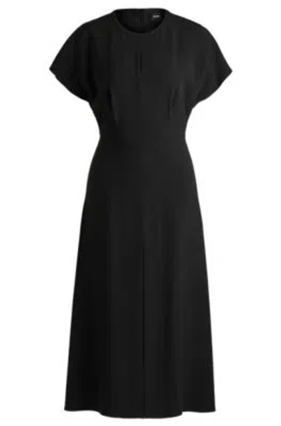 Hugo Boss Keyhole-neckline Dress With Pliss Insert In Black