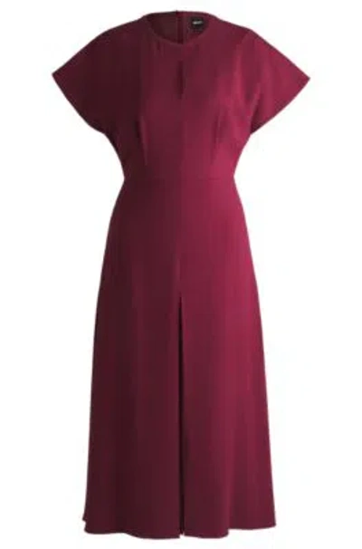 Hugo Boss Keyhole-neckline Dress With Pliss Insert In Dark Red