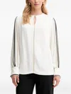 Hugo Boss Keyhole-neckline Striped-sleeve Blouse In White