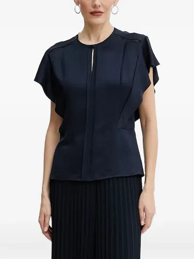 Hugo Boss Keyhole Ruffle-sleeve Top In Blue
