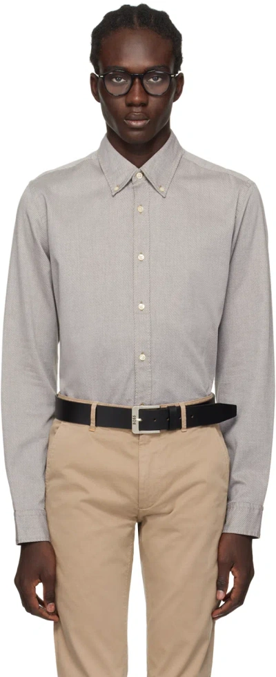 Hugo Boss Khaki Button-down Shirt In Open Green 368