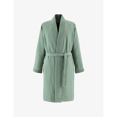 Hugo Boss Onsen Waffle-textured Cotton Bathrobe In Green