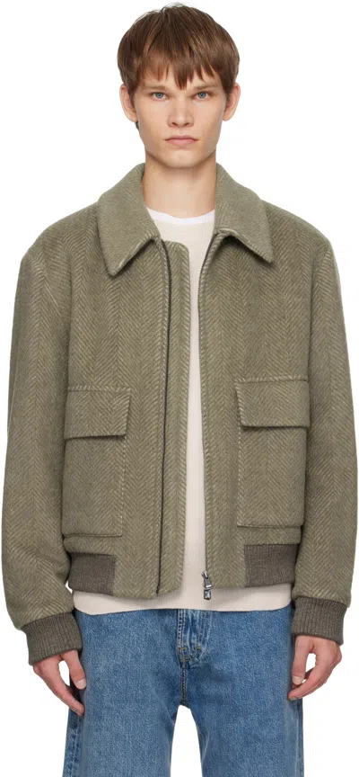 Hugo Boss Khaki Regular-fit Herringbone-patterned Jacket In Blue