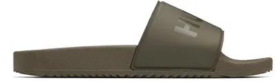 Hugo Boss Khaki Tonal Logo Slides In Green