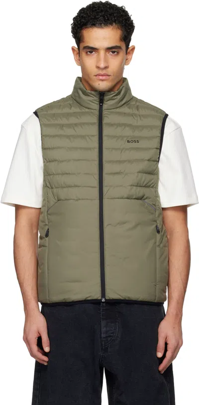 Hugo Boss Khaki Water-repellent Reflective Accent Vest In Green