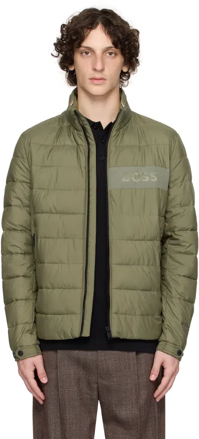 Hugo Boss Khaki Water-repellent Regular-fit Logo Puffer Jacket In Green