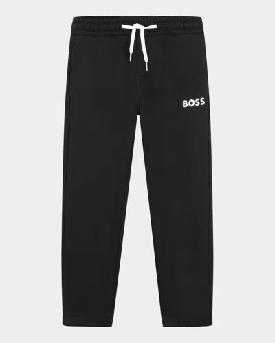 Hugo Boss Kid's Logo-print Fleece Sweatpants In Black