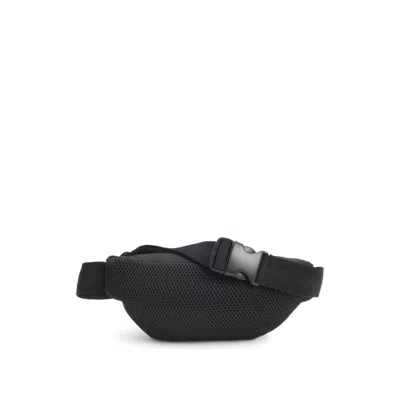 Hugo Boss Kids' Belt Bag In Grained Fabric And Canvas In Black