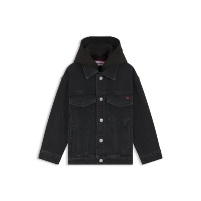 Hugo Boss Kids' Black Denim Jacket With Fleece Hood