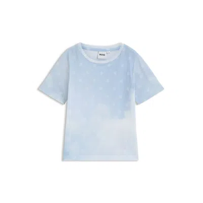Hugo Boss Kids' Cotton T-shirt With Double B Monograms And Clouds In Blue