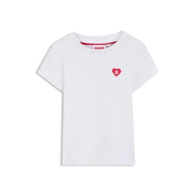 Hugo Boss Kids' Cotton T-shirt With Heart-shaped Embroidered Logo In White