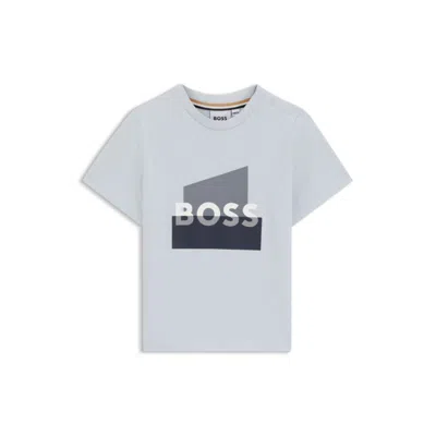 Hugo Boss Kids' Cotton T-shirt With Logo Graphic In Blue