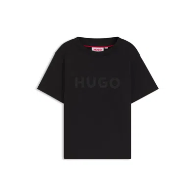Hugo Boss Kids' Cotton T-shirt With Raised Logo Print In Black