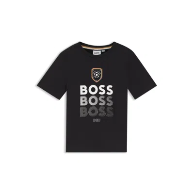 Hugo Boss Kids' Cotton T-shirt With Soccer Artwork In Black