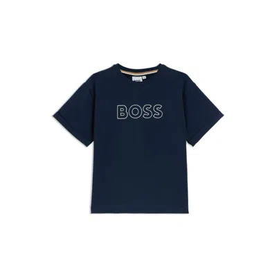 Hugo Boss Kids' Embroidered-logo T-shirt In Stretch Cotton In Blue