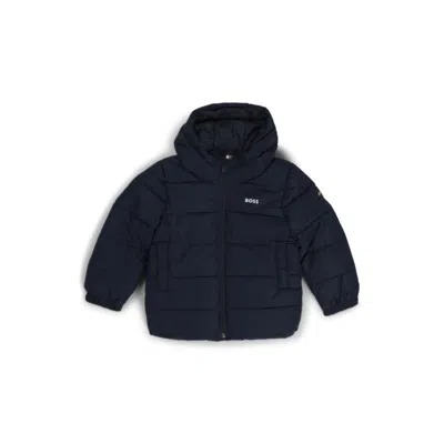 Hugo Boss Kids' Hooded Padded Jacket With Logo Details In Blue