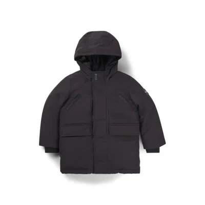 Hugo Boss Kids' Hooded Parka Jacket With Logo Badge In Black