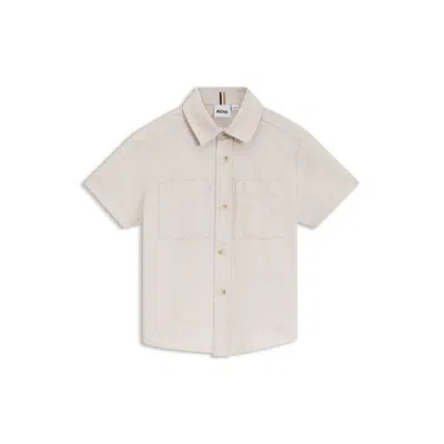 Hugo Boss Kids' Linen-cotton Shirt With Embroidered Logo In Neutral