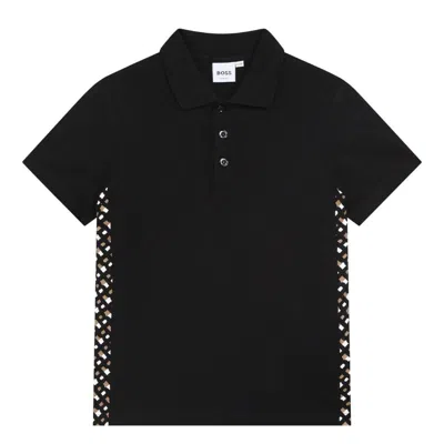 Hugo Boss Kids Logo Cotton Polo Shirt In Black