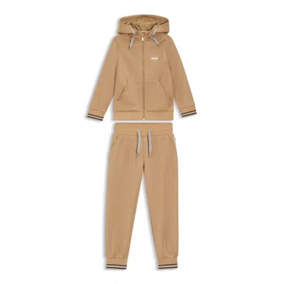 Hugo Boss Kids' Logo-detail Tracksuit In A Cotton Blend In Brown