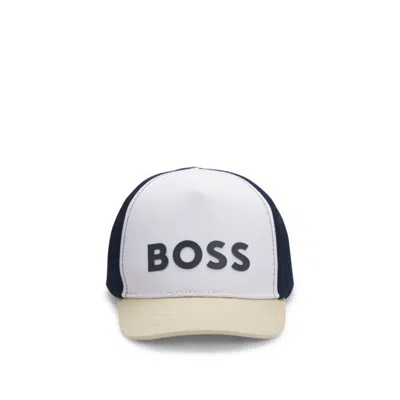 Hugo Boss Kids' Logo-print Cap With Colour-blocking In White