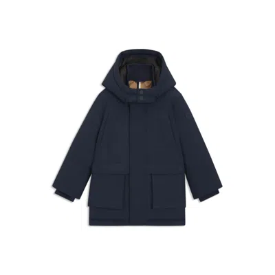 Hugo Boss Kids' Logo-print Parka Jacket In Ripstop In Blue