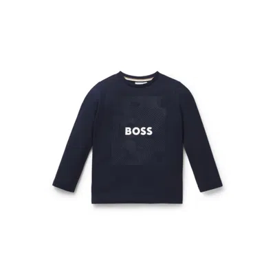 Hugo Boss Kids' Long-sleeved T-shirt In Cotton With Signature Artwork In Blue