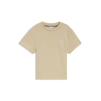 Hugo Boss Kids' Loose-fit Cotton T-shirt With Logo Artwork In Beige